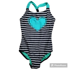 Xhilaration Striped Heart Image One-Piece Swimsuit